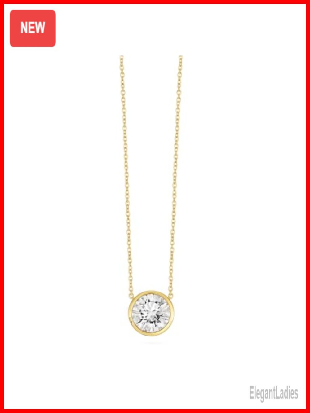 Lab Grown Diamond Pendant Necklace 14K Gold Bezel Solitaire